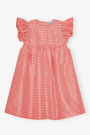 Ganni Red Crinkled Check Taffeta Dress - Size 10/12