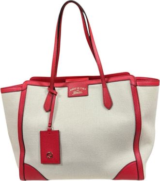 Gucci Gucci Swing Ivory Red Color Canvas Leather Tote Bag (Pre-Owned)