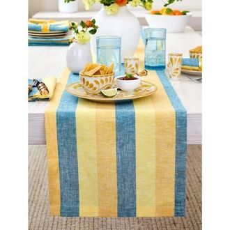 Solino Home Linen Table Runner for Dining Table, Holiday and Everyday Table Decor - Cabana Stripe in Bright Summer Stripe at Nordstrom, Size Xx-Small