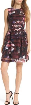 Vince Camuto Shadow Stripe Fit & Flare Dress in Wine Multi at Nordstrom Rack, Size 10