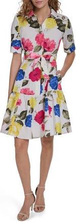 Calvin Klein Short Sleeve Shirtdress in Ginger Multi at Nordstrom Rack, Size 12