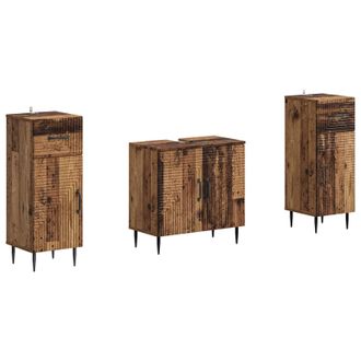 vidaXL Juego De Gabinete De Ba&ntilde;o De 2 Piezas Haarlem Madera Envejecida Vidaxl