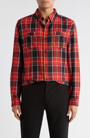 Burnside Perfect Plaid Flannel Work Shirt in Fire Red/Black at Nordstrom Rack, Size Xxx-Large