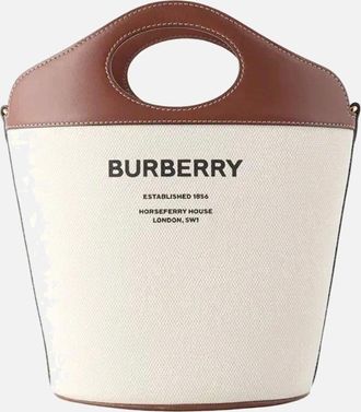 Burberry Womens Small Two-Tone Canvas And Leather Pocket Bucket Bag - White - Size: UNI