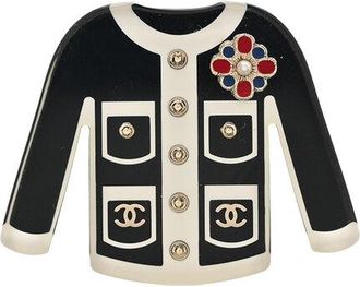 Chanel Resin Pearl Tweed Cardigan CC Brooch (Authentic Pre-Loved)