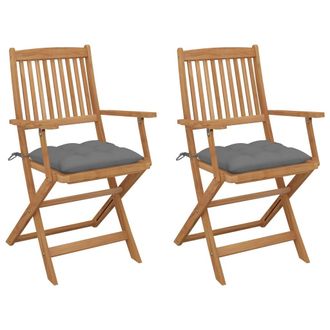 vidaXL Vidaxl - Sillas De Jard&iacute;n Plegables 2 Uds Y Cojines Madera Maciza Acacia