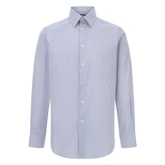 Boggi Milano Overhemden, Heren, Blauw, 2Xl, Katoen, Regular Fit Gestreept Katoenen Overhemd