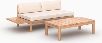 Rendez-Vous D&eacute;co Sal&oacute;n de jard&iacute;n para 2 personas en teca maciza y tela blanca