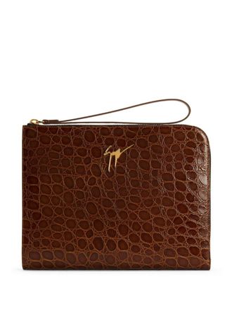 Giuseppe Zanotti Clutch met logoplakkaat - Bruin