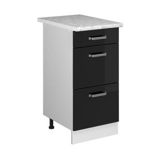 Vicco Mueble Bajo Universal R-line, Negro Brillo Intenso, 40 Cm Con Cajones