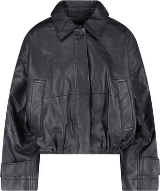 R&oacute;he Cropped Black Lamb Leather Jacket With Classic Collar