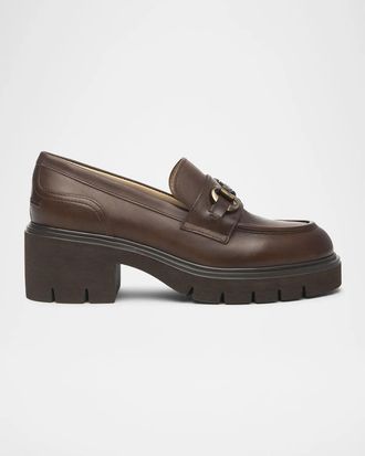 Nero Giardini Leather Block-Heel Bit Loafers