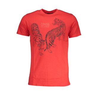 Cavalli Rode Katoenen T-Shirt voor Mannen