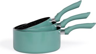 Livoo Livoo Men125vs Set De 3 Casseroles Aspect Pierre Coloris Vert Diam&egrave;tres 16 - 18 - 20 Cm En Aluminium