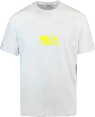 Msgm Heren Wit Optisch Katoenen T-Shirt - Heren - T-shirts - Wit - S - Katoen - Tops