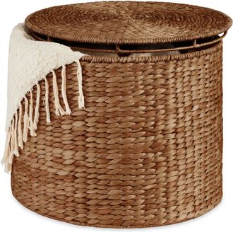 Best Choice Products Large Round Storage Ottoman W/ Lid, Handwoven Water Hyacinth Footstool