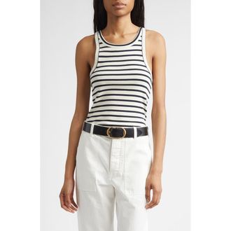 Nili Lotan Jennifer Ribbed Tank in Ecru/Black Stripe at Nordstrom, Size X-Small