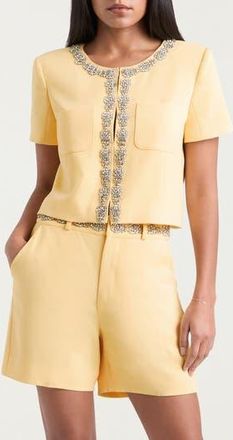 Cinq &agrave; Sept Samina Crystal Detail Short Cotton Sleeve in Butter at Nordstrom Rack, Size 10