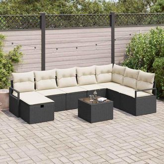 vidaXL Conjunto De Sof&aacute; De Jard&iacute;n 8 Pcs Negro Polirat&aacute;n Vidaxl