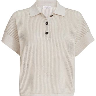 Brunello Cucinelli Ribbed net polo shirt in Oat at Nordstrom, Size Xx-Large Eu