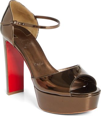 Christian Louboutin Sandaloo Metallic Peep-Toe Sandal in Bronzo/Bronzo at Nordstrom, Size 10.5Us