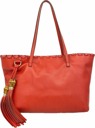 Gucci Red Color Leather Tote Bag (Pre-Owned)