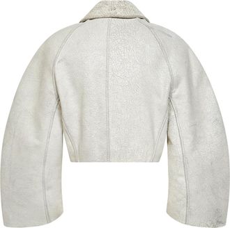 Diesel Womens Cropped Crackled Leather Jacket Beige Sheepskin Bomber
