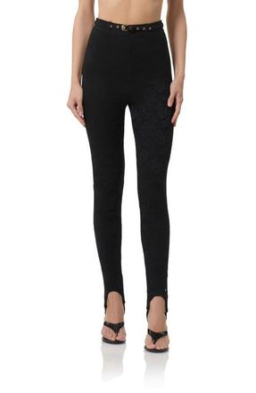 AFRM Carey Belted Lace Stirrup Pants in Noir at Nordstrom, Size X-Small
