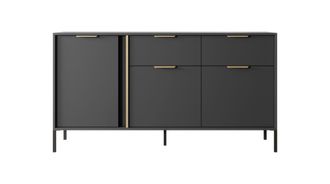 AKL FURNITURE C&oacute;moda efecto madera Negro y Dorado