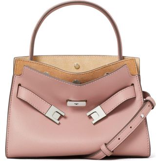 Tory Burch Petite Lee Radziwill Leather Double Bag in Light Mauve at Nordstrom
