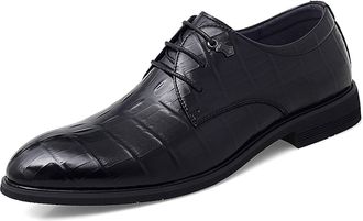 Generic Formal Shoes Dress Oxford for Men Lace Up Round Burnish Toe Crocodile Embossed Vegan Leather Low Top Anti-Slip Slip Resistant Block Heel Wedding(Black