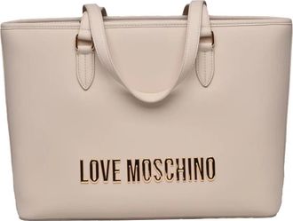 Love Moschino White Metallic Logo Suede-Effect Polyurethane Tote Bag