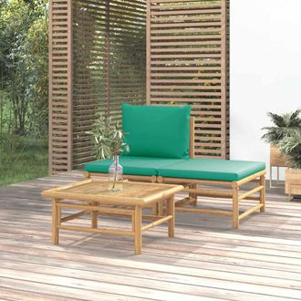 vidaXL Set De Muebles De Jard&iacute;n 3 Piezas Bamb&uacute; Con Cojines Verde Vidaxl