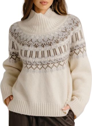 Sablyn Scottie Slouchy Fair Isle Cashmere Mock Neck Sweater In Gardenia