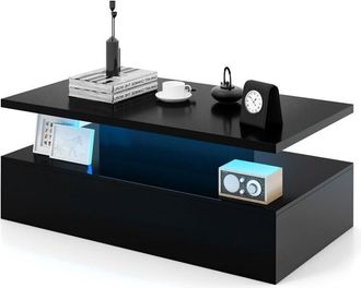 Costway 2-Tier Coffee Table Modern Center Table Cocktail Table W/ LED light