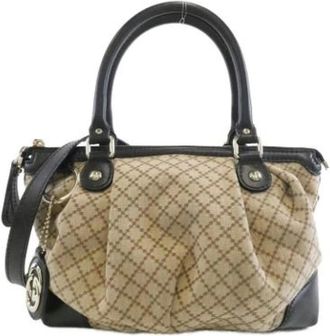 Gucci Pre-owned Handbags, female, Beige, Size: ONE SIZE Pre-owned Vintage Canvas Shoulder Bag