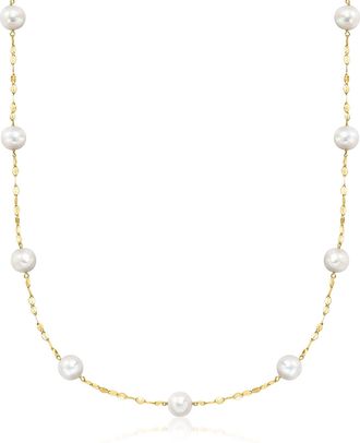 Ross-Simons 6-7mm Cultured Pearl Lumachina-Chain Station Necklace in 14kt Yellow Gold