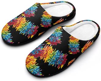 Generic Colourful Building Blocks Brick Cotton Slippers for Women Indoor Outdoor Slipper Slip-On Memory Foam Home Shoes