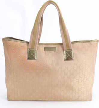 Gucci Brown Pink Canvas Leather Handbag Tote Bag (Pre-Owned)