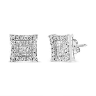House of Brilliance 18K White Gold 1.00 Cttw Diamond Halo Square Stud Earring at Nordstrom