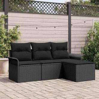 vidaXL Set Divano Da Giardino Con Cuscino 4 Pcs Nero Poly Rattan - Vidaxl