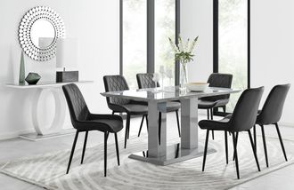 Furniturebox Imperia 6 Grey Dining Table & 6 Pesaro Black Leg Chairs