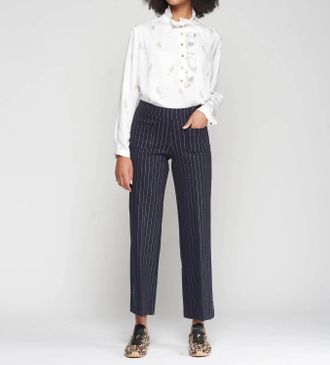Vilagallo Straight Leg Pinstripe Trousers In Navy