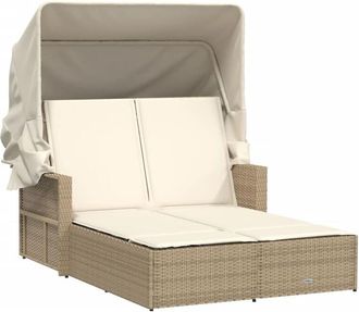vidaXL Vidaxl - Tumbona doble con capota y cojines ratán sintético beige