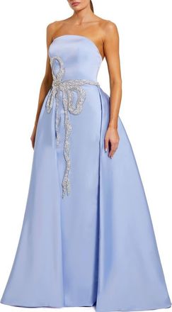 Mac Duggal Strapless Stretch Satin Column Gown With Overskirt in Powder Blue at Nordstrom, Size 12