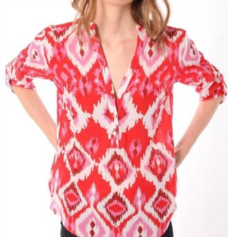 Vilagallo Francina Top Blouse In Pink & Red Ikat