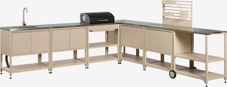 Sklum Cocina Modular Esquinera De Exterior De 7 Piezas Con Fregadero, Panel Organizador Y Barbacoa De Carb&oacute;n En Acero Savona Sklum