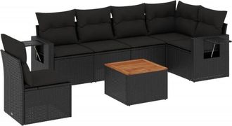 vidaXL Set De Comedor De Jard&iacute;n 7 Pzas Y Cojines Rat&aacute;n Sint&eacute;tico Negro Vidaxl