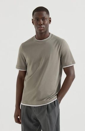 Brunello Cucinelli T-shirt with faux-layering in Khaki at Nordstrom, Size Xxx-Large Eu