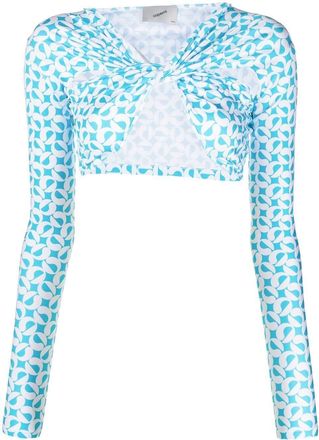 Coperni patterned ruched cropped top - women - Polyamide/Elastane - L - Blue